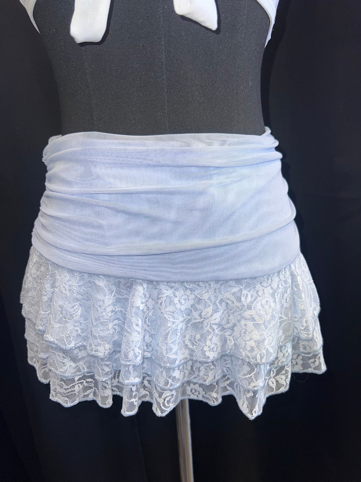 Lace Trim Ruffle Shorts (Blue)