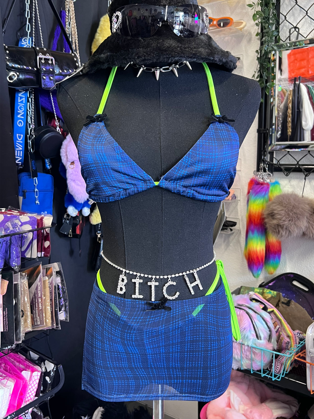 Plaid 3 Pc Bikini Set (Blue)