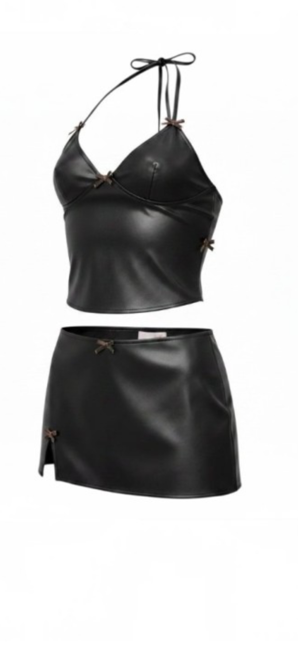 Leopard Bow Leather Halter Top (Black)
