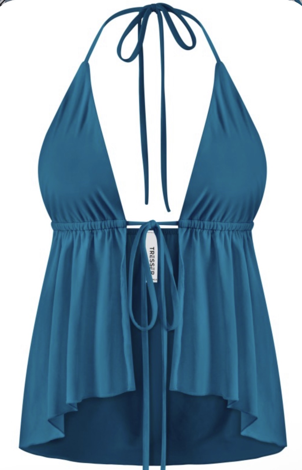 Halter Plunge Tie Top (Teal)