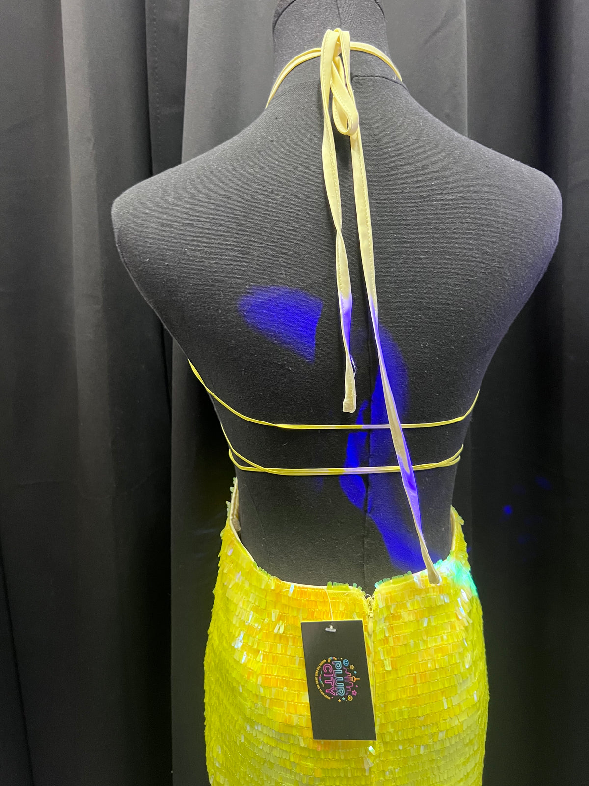 Sequin Open Back Mini Dress (Yellow)