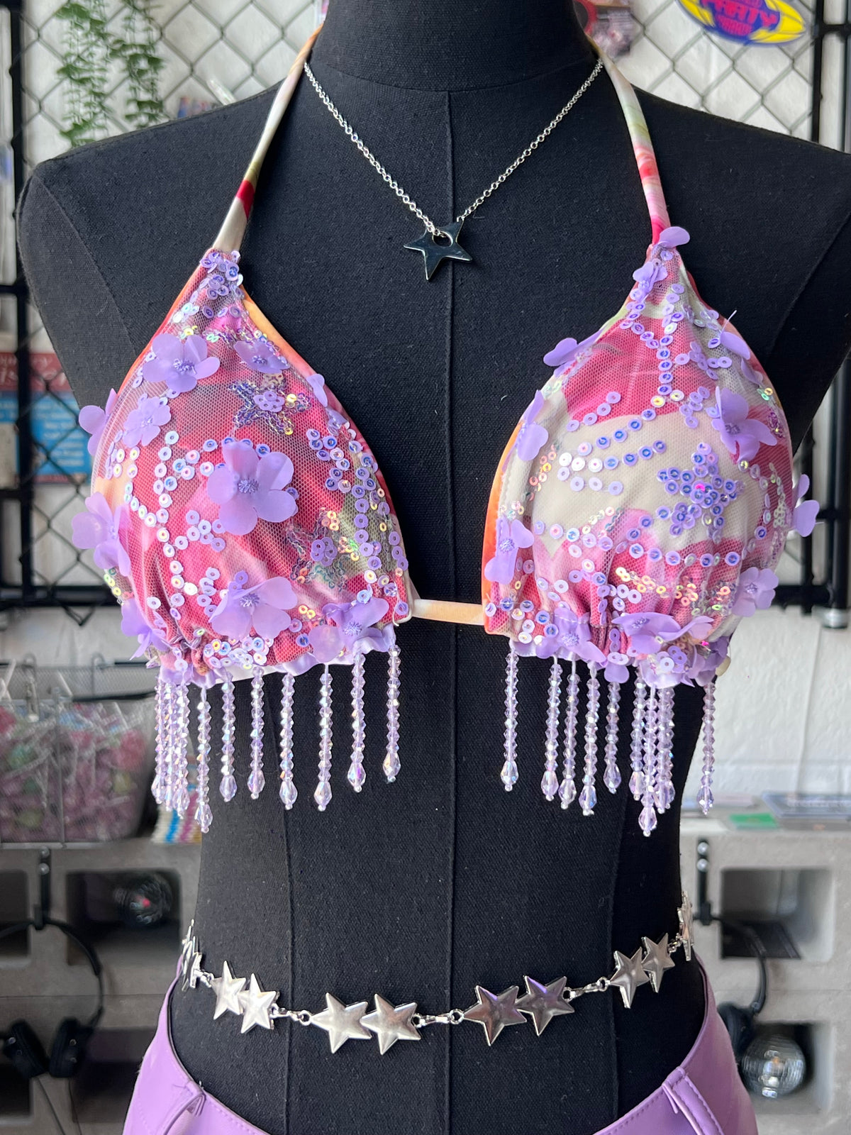 Beaded Sequin Bikini Top (Purple)