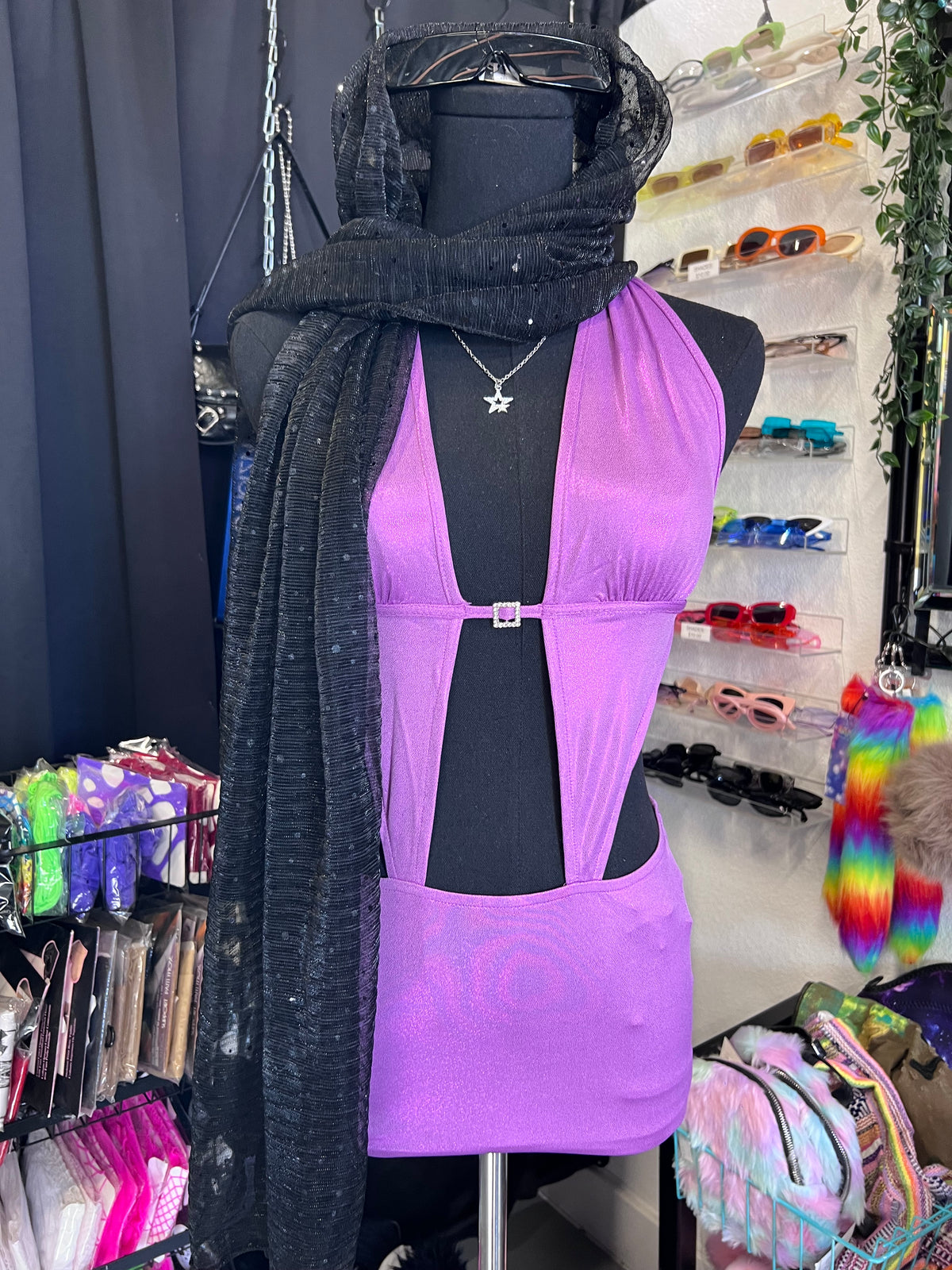 Retro Halter Mini Dress(Purple)
