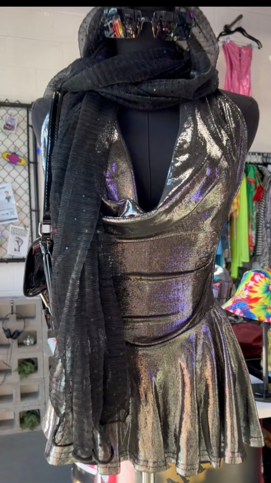 Metallic Halter Mini Dress (Silver)