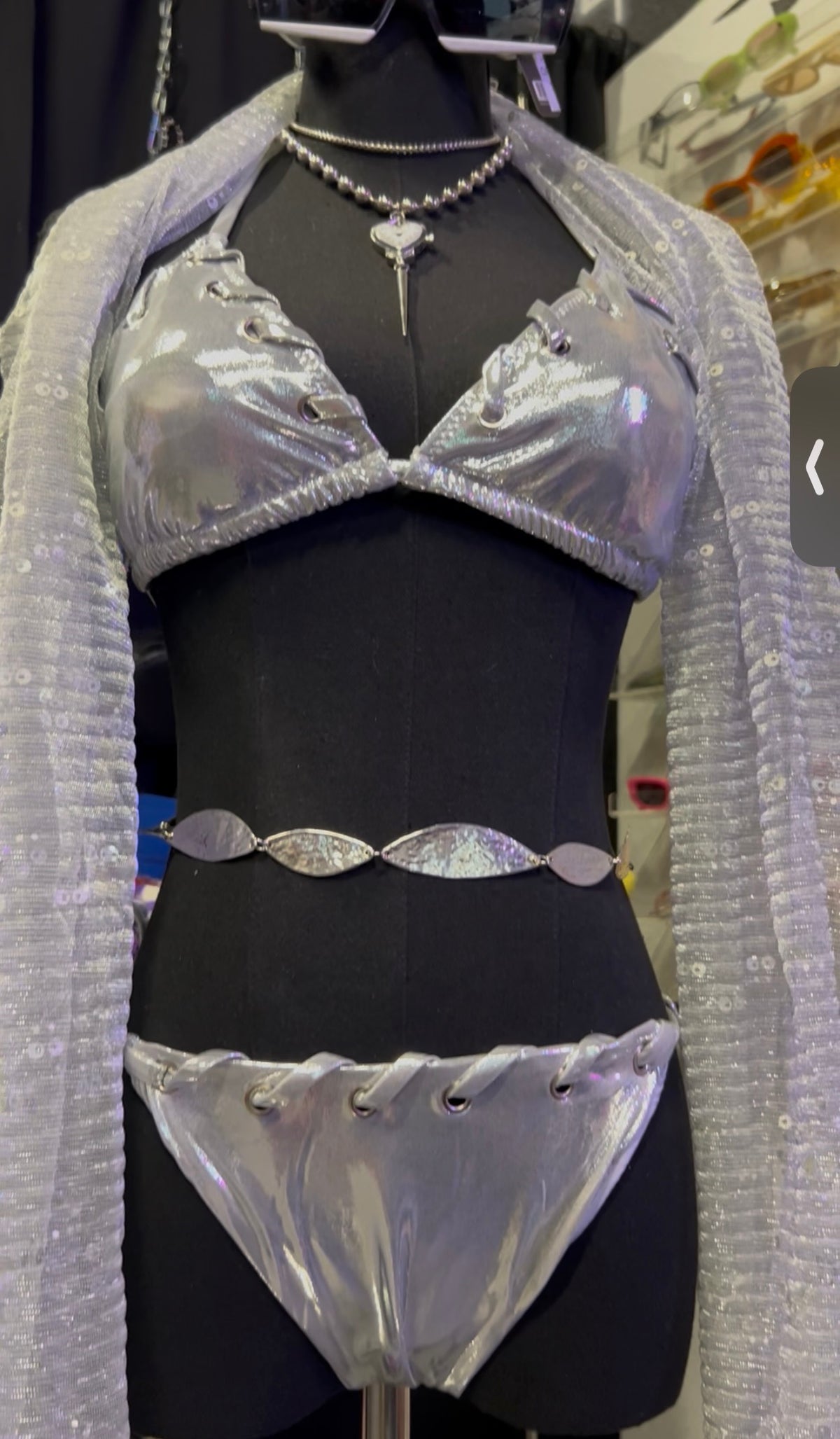 Metallic Rivet Bikini Set (Silver)