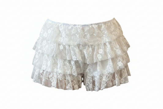 Lace Ruffle Layered Shorts (White)