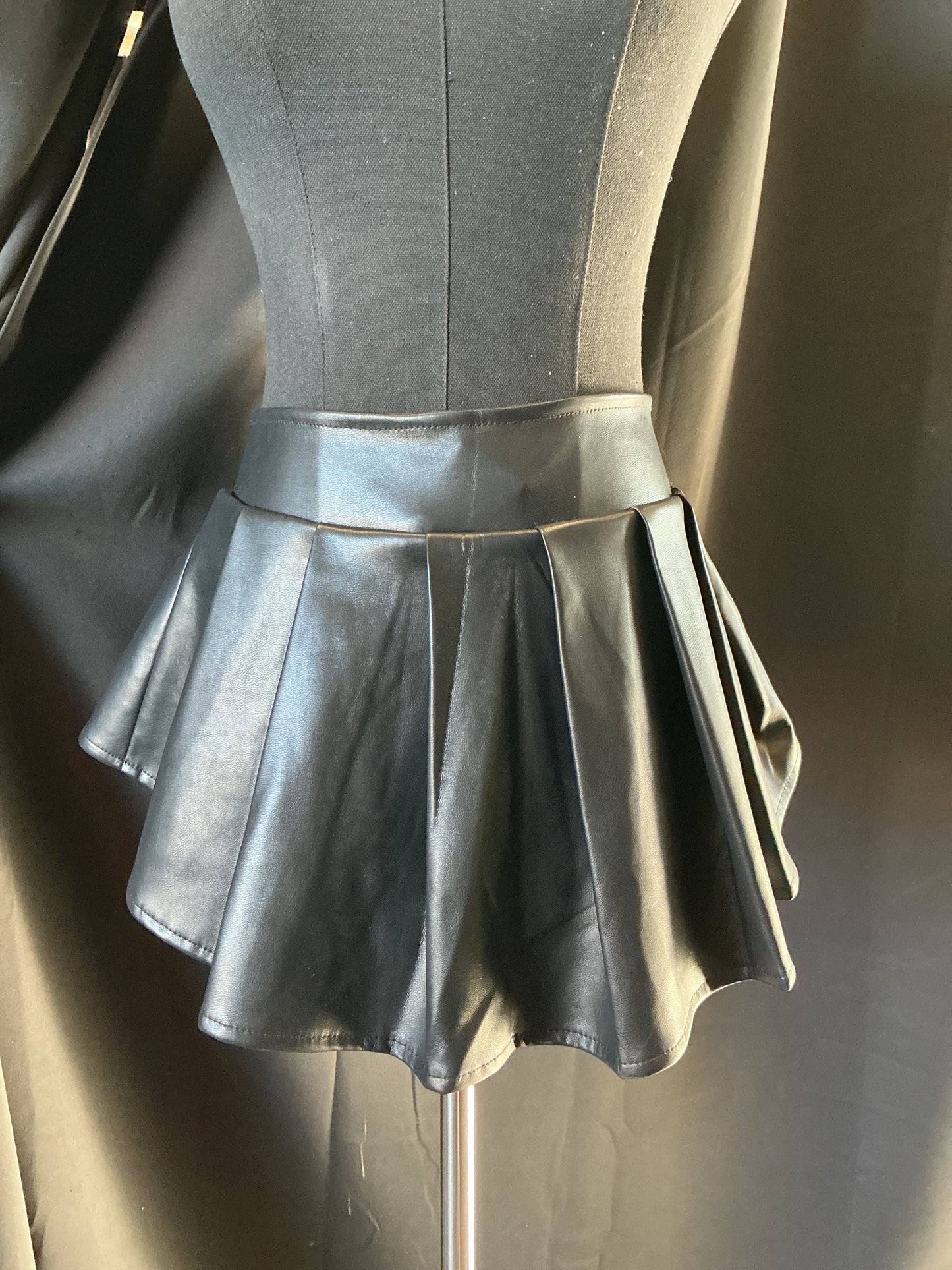 Leather Pleated Mini Skirt (Black)