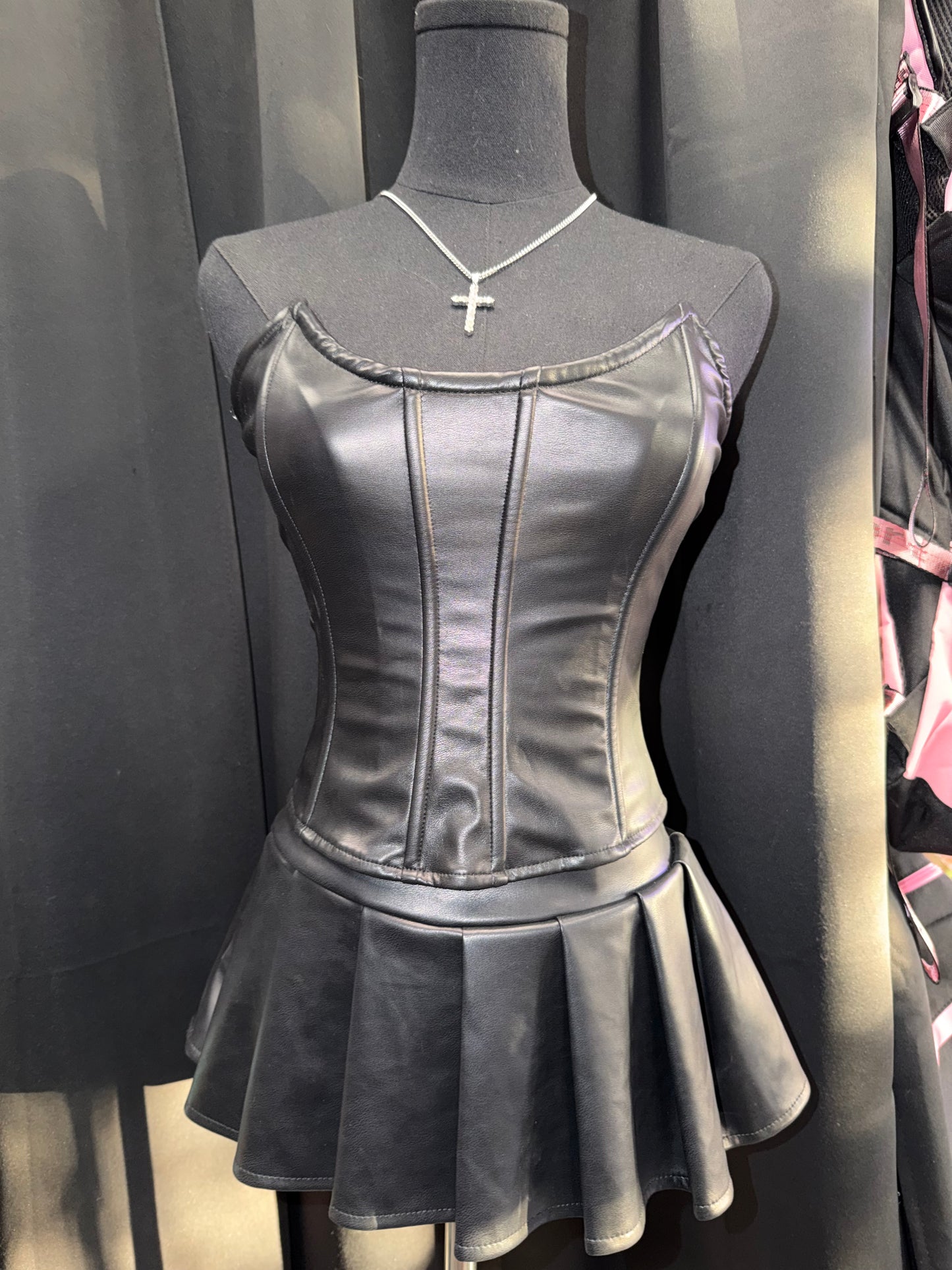 Leather Boned Bustier Top(Black)