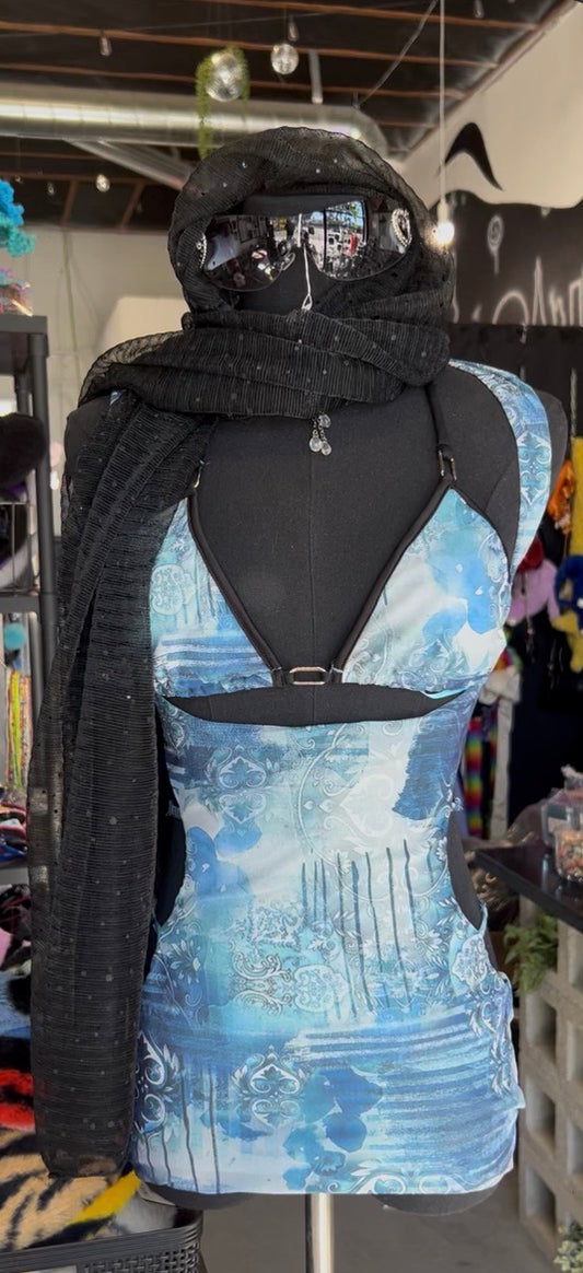 Paisley Bralette Mini Dress (Blue)