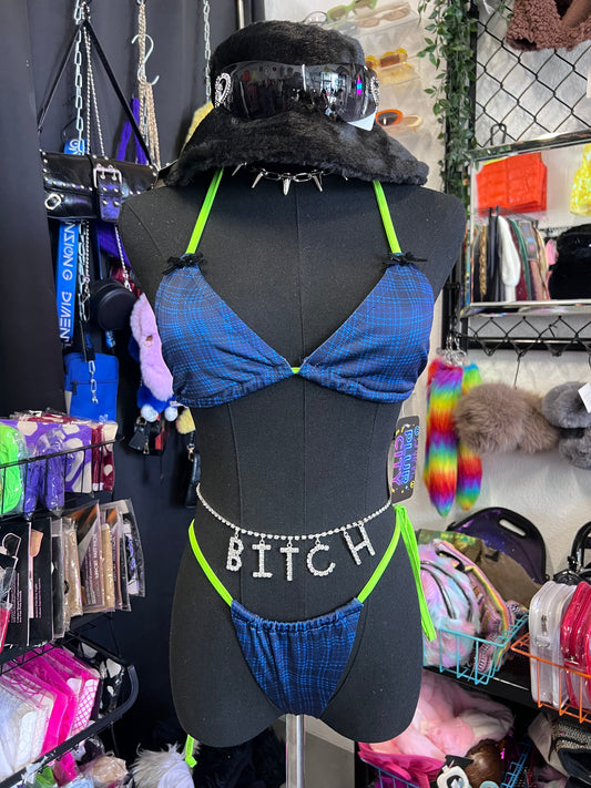 Plaid 3 Pc Bikini Set (Blue)