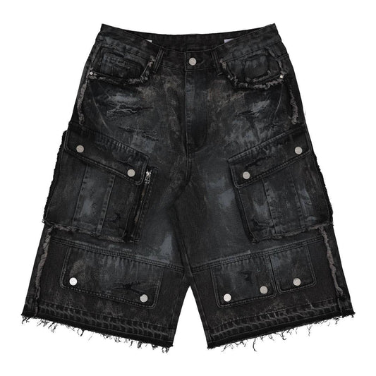 Washed Denim Shorts (Black)