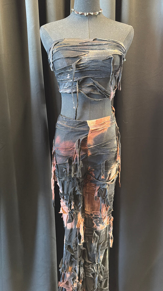 Distressed Tube top and pants set