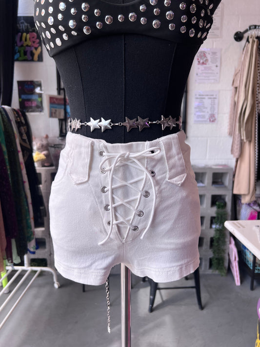 Lace up high waisted shorts(white)