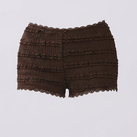 Frill Lace Shorts (Brown)