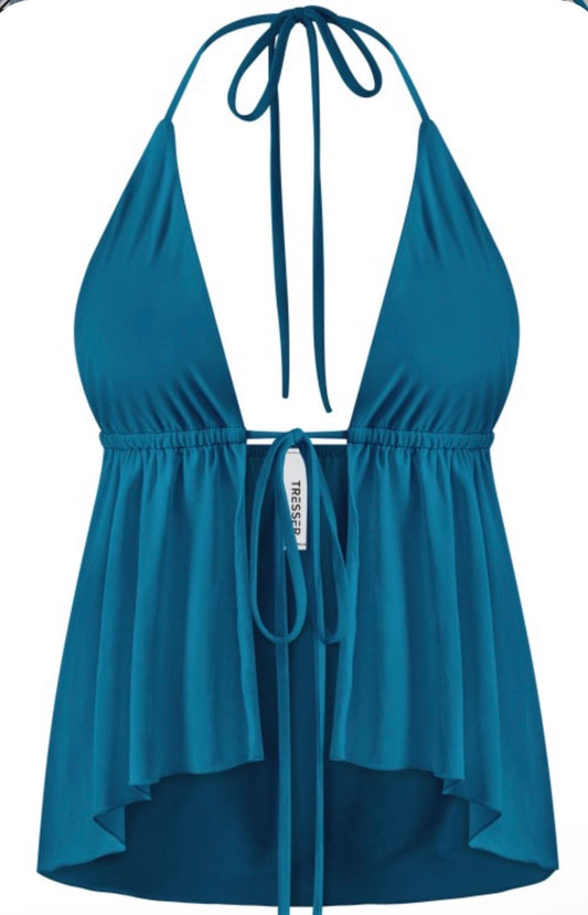 Halter Plunge Tie Top (Teal)