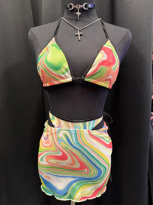 Swirly Bra Skirt Set (Multi)