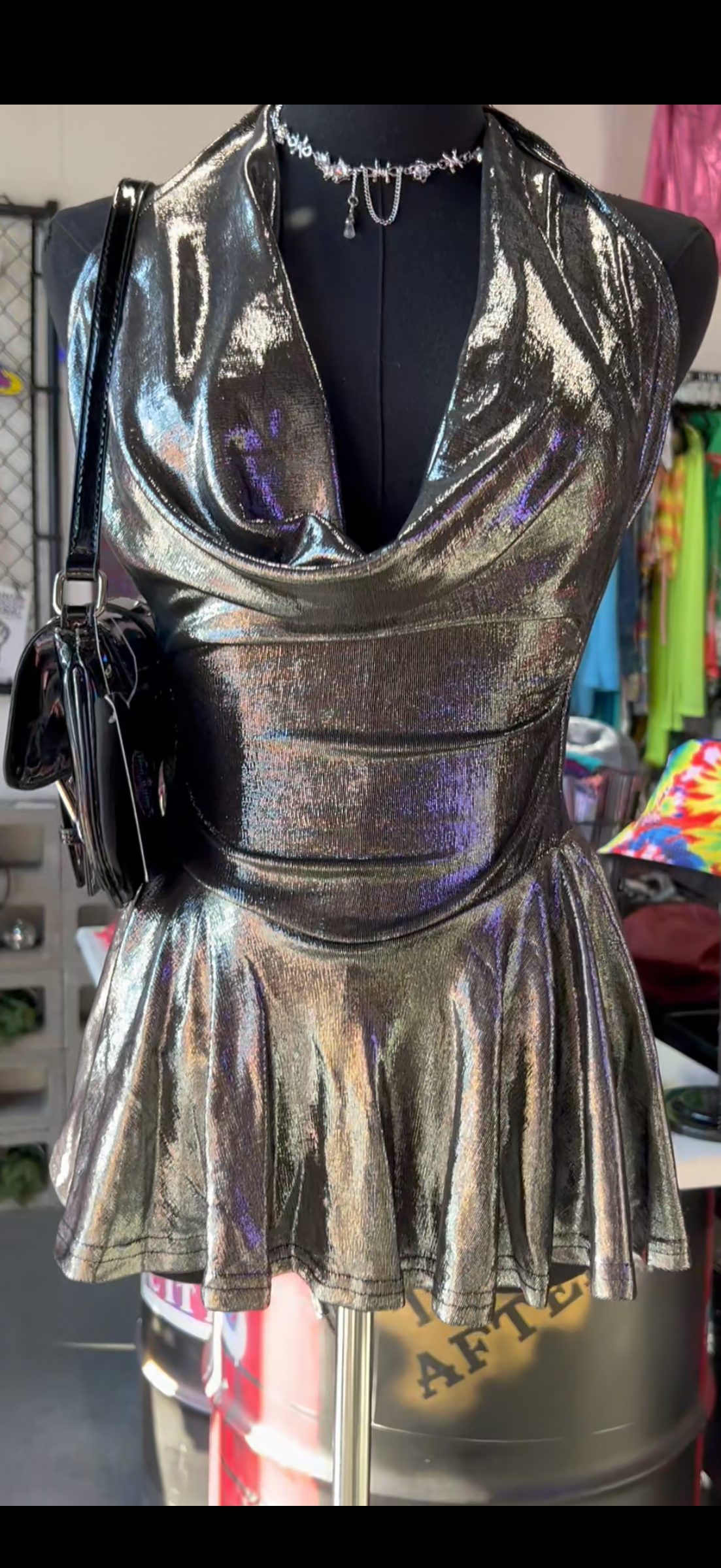Metallic Halter Mini Dress