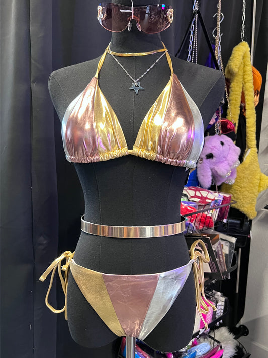 Mixed Metal Bikini Set (Gold/Silver)