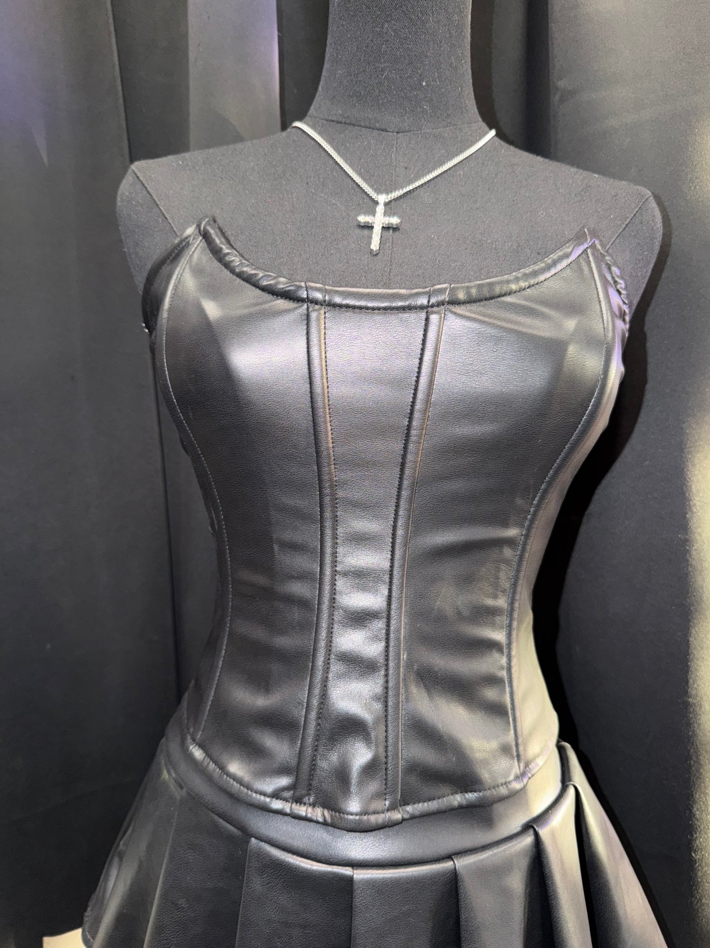 Leather Boned Bustier Top(Black)