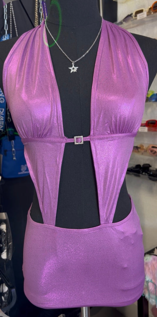 Retro Halter Mini Dress(Purple)