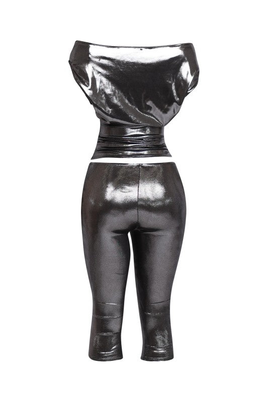 Shimmer Top and Capri Set (Silver)