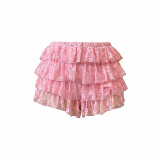 Lace Ruffle Layered Shorts (Pink)